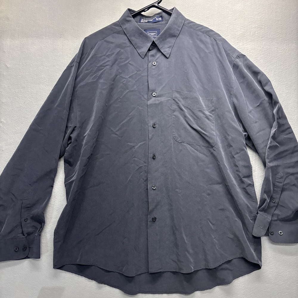 Haggar Button Up Casual Men XL Gray Soft Feel Long Sleeve Shirt